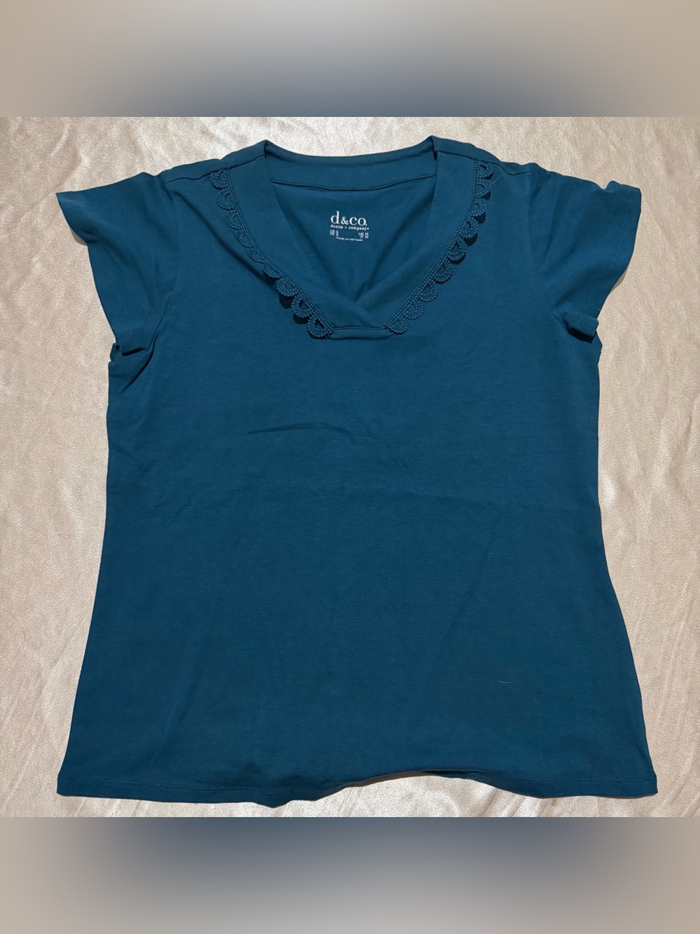 Denim & Co. Favorite Jersey V-Neck Flutter Sleeve Lace Top Small A649613